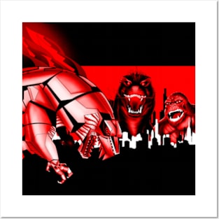 kaijus in red warning Posters and Art